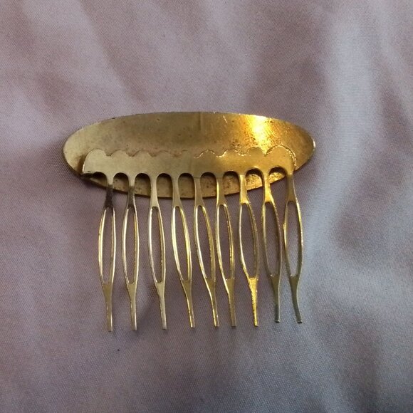 Vintage Cloissone Metal Hair Comb with Enamel Rose Floral Design Gold-Tone - Picture 3 of 3